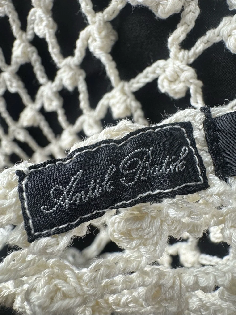 Vintage Antik Batik Made in France Cream Macramé Fringe Scarf with Floral Motifs